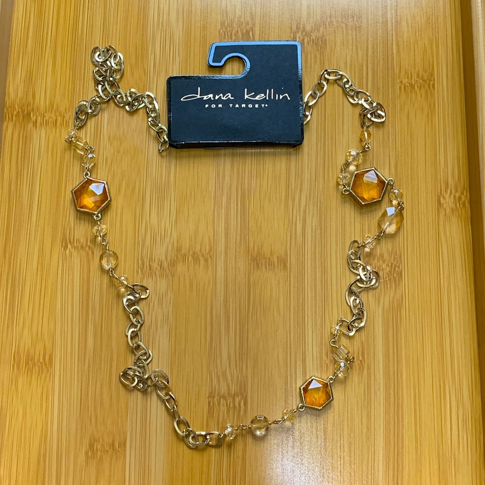 NWT Dana Kellin gold tone champagne stone necklace